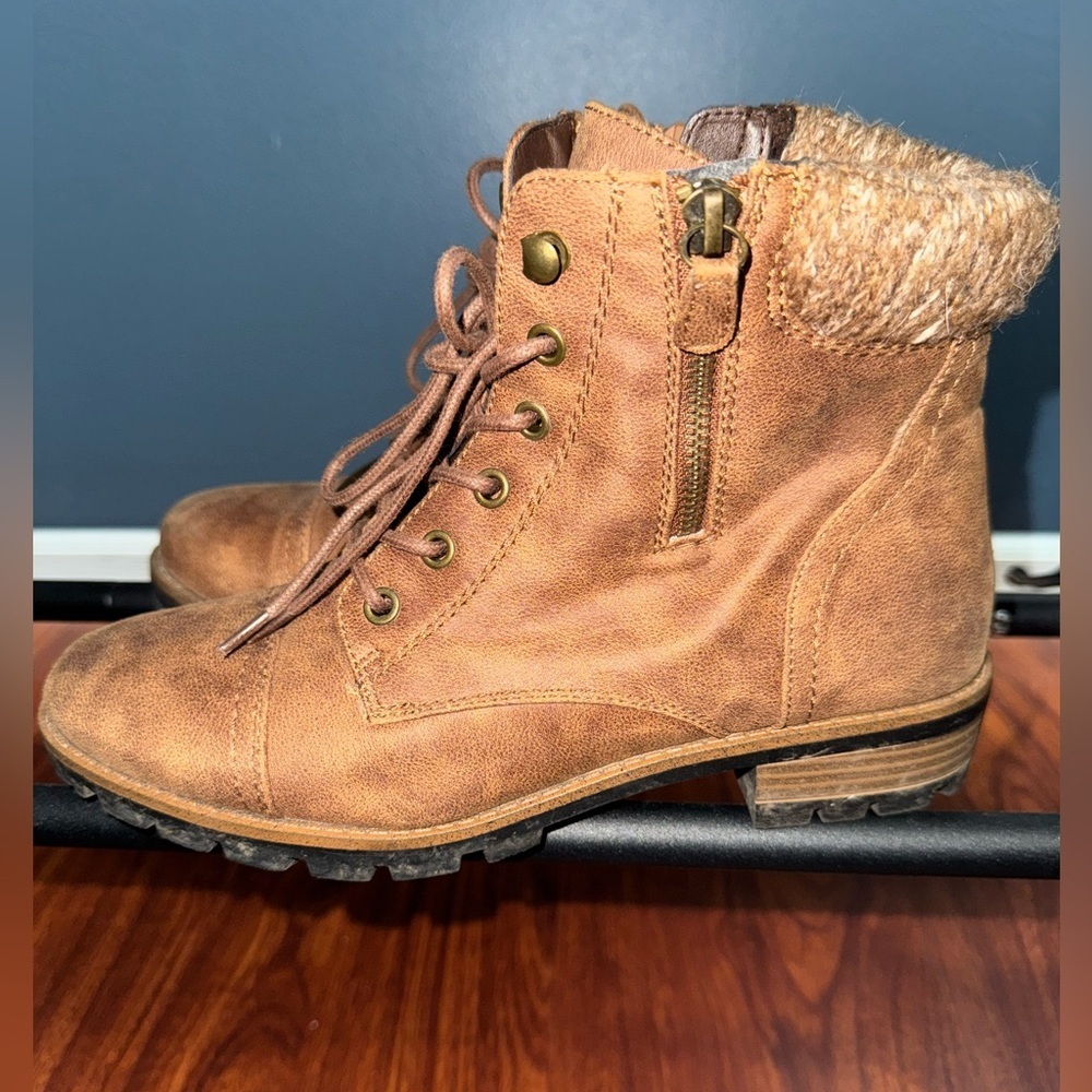 Brown combat boots